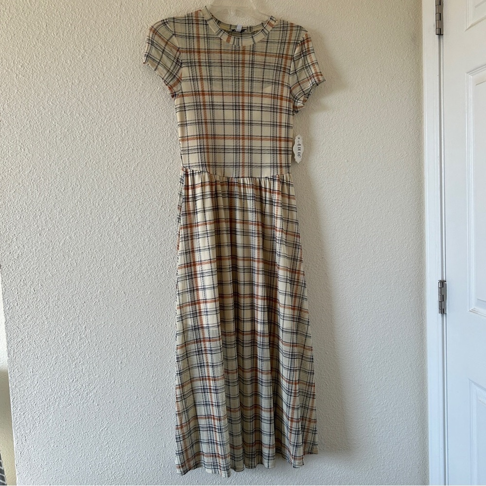 A.U.W Plaid Mesh Shear Preppy Nautical Academia Midi Dress Women’s Small NWT